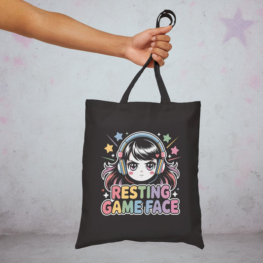 Resting Game Face Gamer Otaku Introvert Tote Bag – Creepy Cute Gothic Canvas Tote