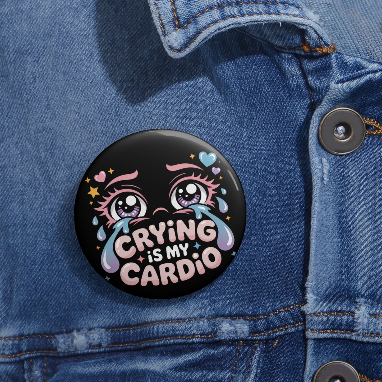 Crying is My Cardio Otaku Kawaii Pin Button β Creepy Cute Gothic Enamel-Style Badge