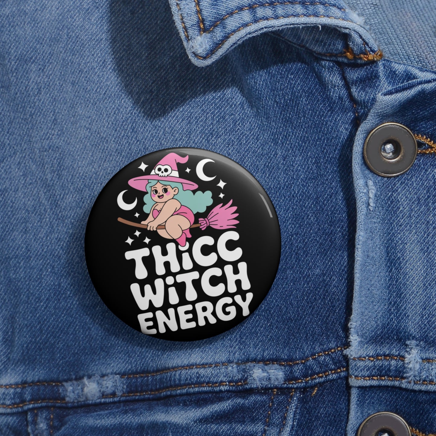 Thicc Witch Energy Occult Kawaii Pin Button β Creepy Cute Gothic Enamel-Style Badge