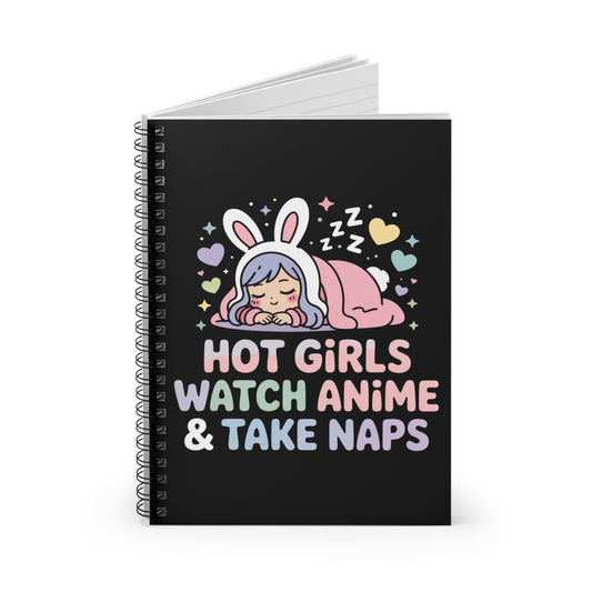 Hot Girls Watch Anime & Take Naps Introvert Otaku Spiral Notebook – Creepy Cute Gothic Ruled Journal