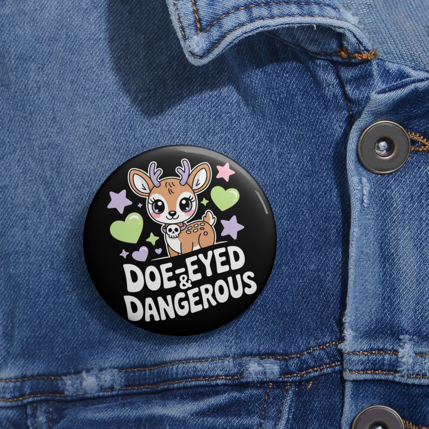 Doe-Eyed & Dangerous Deer Kawaii Pin Button β Creepy Cute Gothic Enamel-Style Badge
