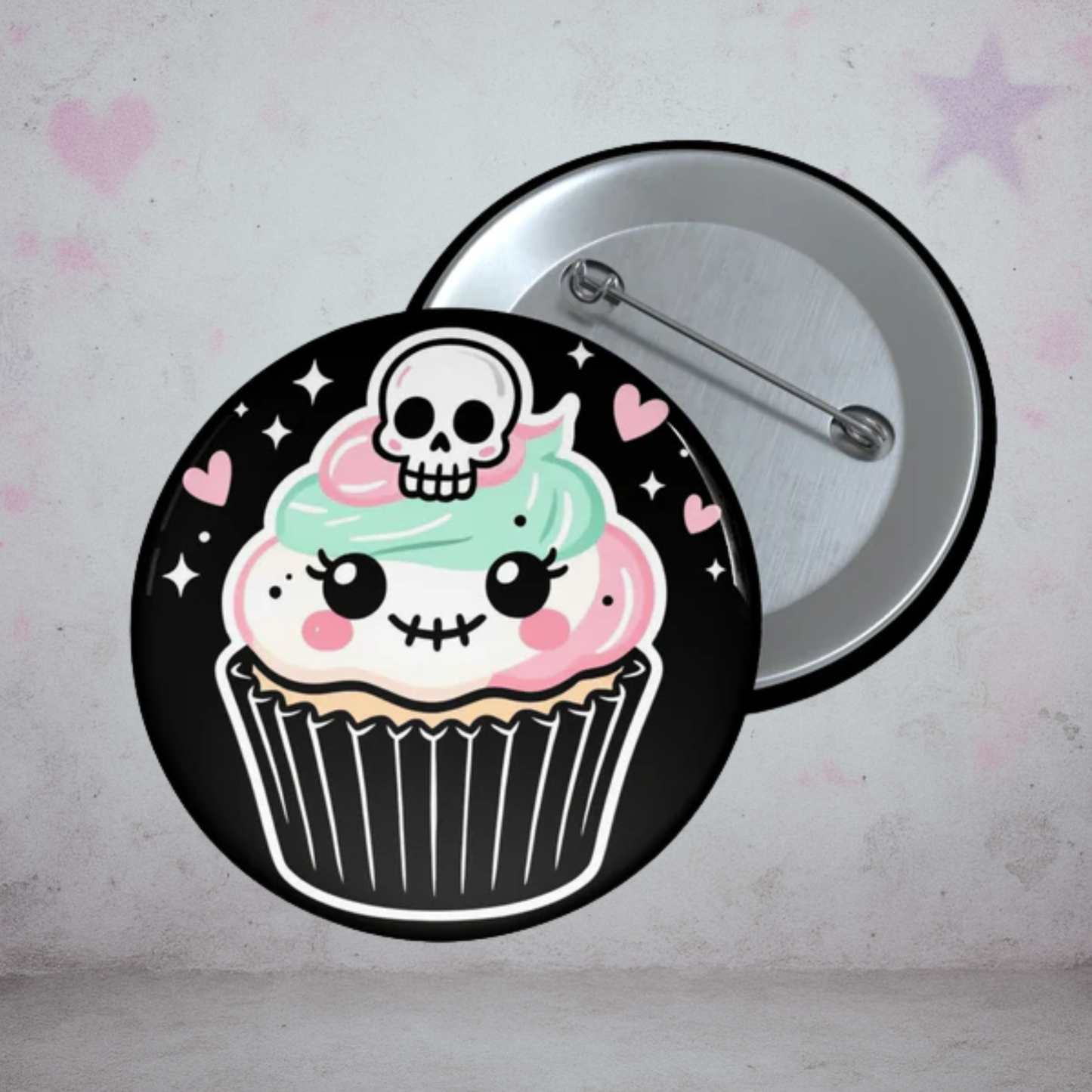 Kawaii Skull Cupcake Pin Button β Cute Goth Enamel-Style Badge