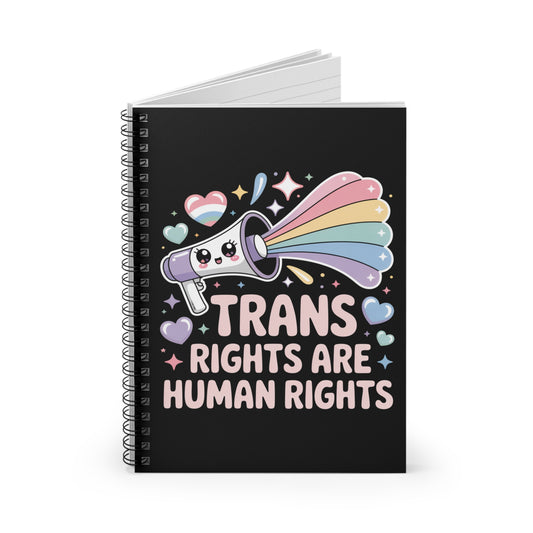 Trans Rights Are Human Rights Pride Kawaii Spiral Notebook – Creepy Cute Gothic Ruled Journal