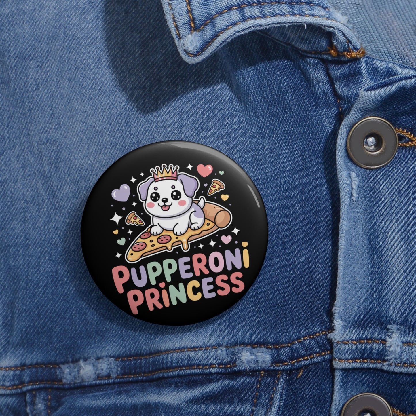 Pupperoni Princess Dog Pizza Kawaii Pin Button β Creepy Cute Gothic Enamel-Style Badge