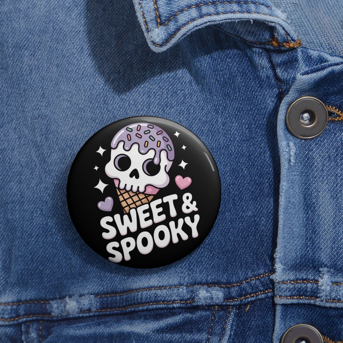 Sweet & Spooky Kawaii Ice Cream Cone Pin Button β Creepy Cute Gothic Enamel-Style Badge
