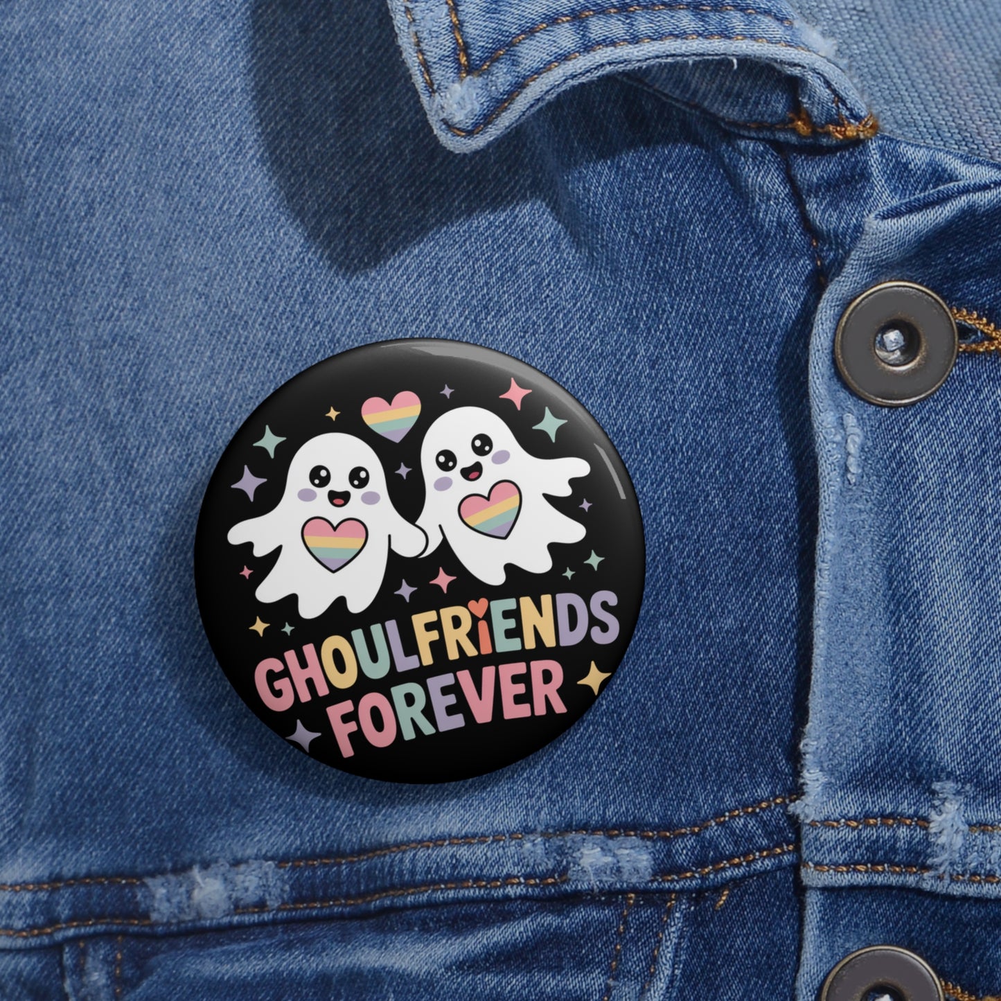 Ghoul Friends Forever Pride Kawaii Pin Button β Creepy Cute Gothic Enamel-Style Badge