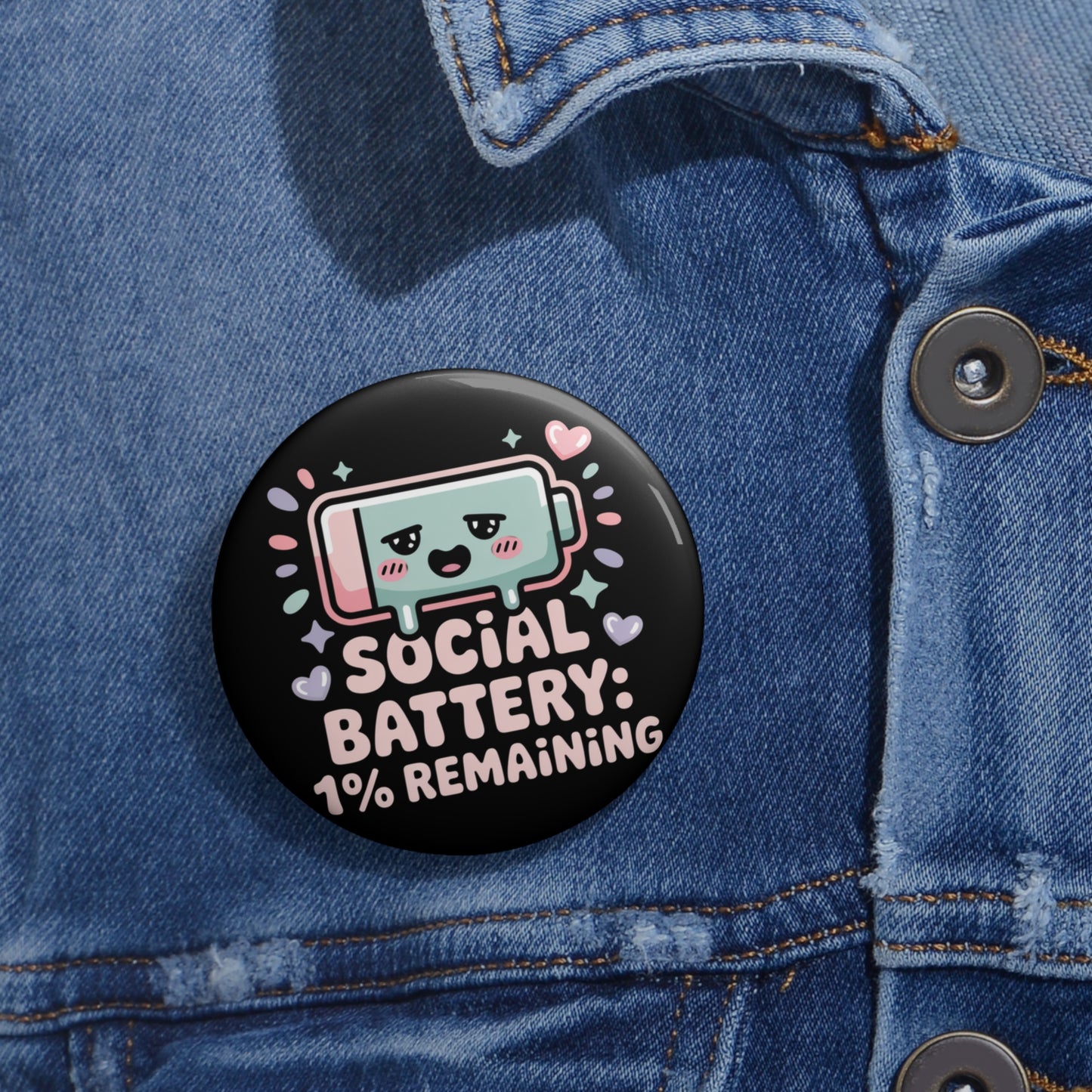 Social Battery: 1% Remaining Introvert Kawaii Pin Button β Creepy Cute Gothic Enamel-Style Badge