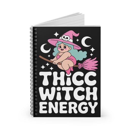 Thicc Witch Energy Occult Kawaii Spiral Notebook – Creepy Cute Gothic Ruled Journal