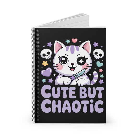Cute But Chaotic Cat Otaku Spiral Notebook – Creepy Cute Gothic Ruled Journal