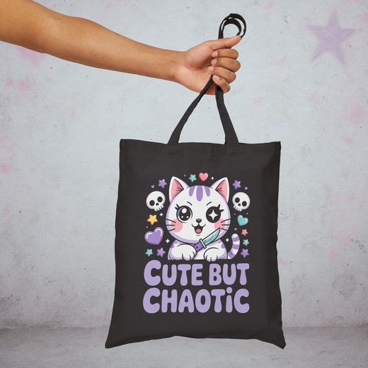 Cute But Chaotic Tote Bag – Creepy Cute Gothic Canvas Tote