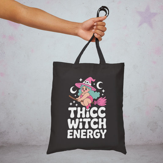 Thicc Witch Energy Occult Kawaii Tote Bag – Creepy Cute Gothic Canvas Tote