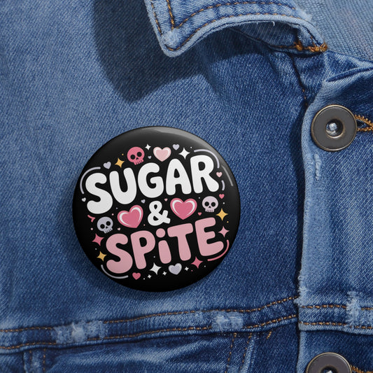 Sugar & Spite Skull Kawaii Pin Button – Creepy Cute Gothic Enamel-Style Badge