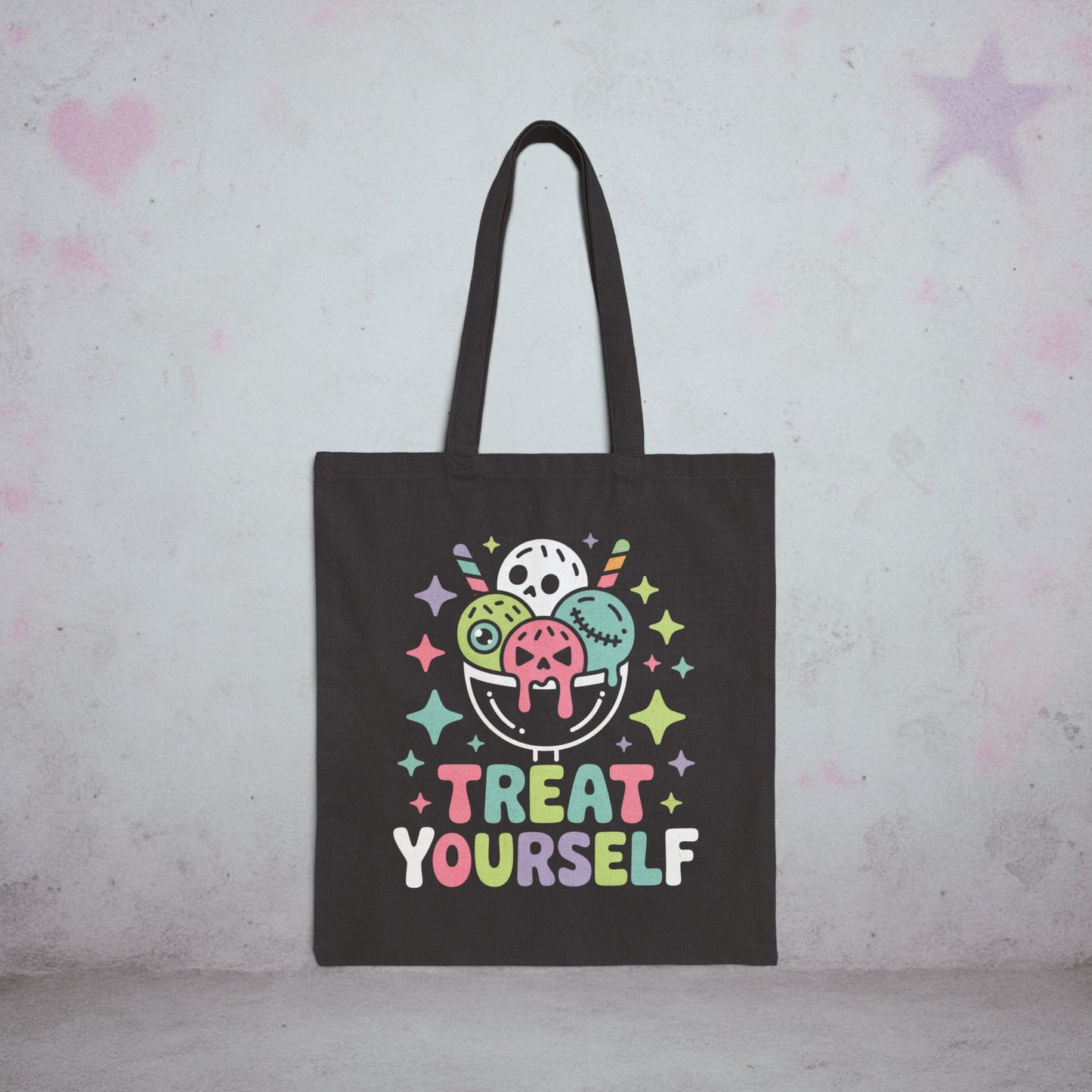 Treat Yourself Ice Cream Sundae Kawaii Tote Bag – Creepy Cute Gothic Canvas Tote