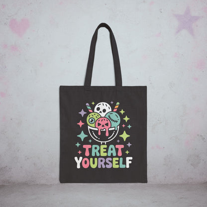 Treat Yourself Ice Cream Sundae Kawaii Tote Bag – Creepy Cute Gothic Canvas Tote