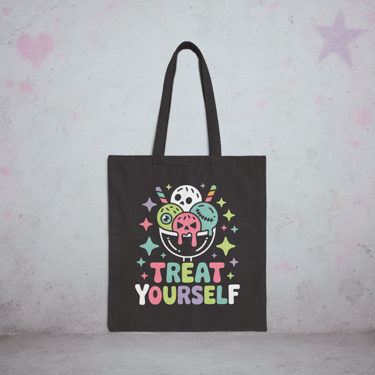 Treat Yourself Ice Cream Sundae Kawaii Tote Bag – Creepy Cute Gothic Canvas Tote