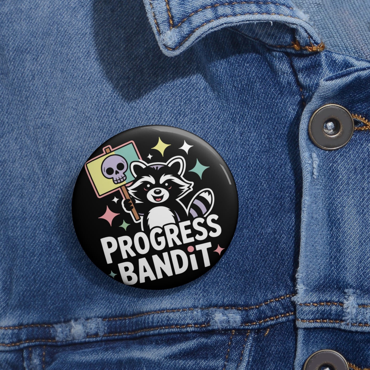 Progress Bandit Kawaii Pin Button – Creepy Cute Gothic Enamel-Style Badge