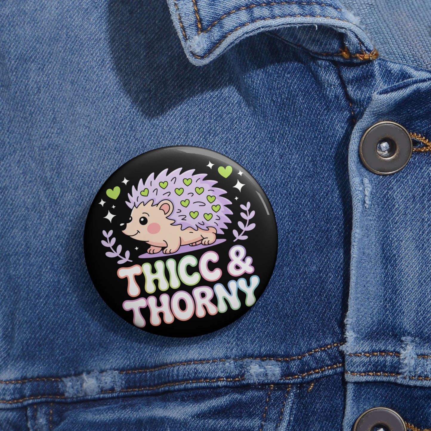 Thicc & Thorny Hedgehog Kawaii Pin Button – Creepy Cute Gothic Enamel-Style Badge