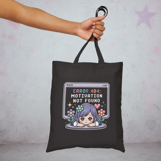 Error 404 Motivation Not Found Introvert Tote Bag – Creepy Cute Gothic Canvas Tote