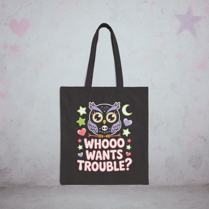 Whooo Wants Trouble Owl Kawaii Tote Bag – Creepy Cute Gothic Canvas Tote