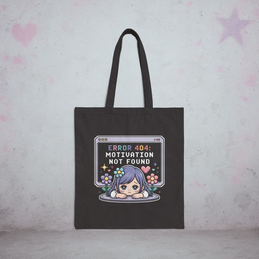 Error 404 Motivation Not Found Introvert Tote Bag – Creepy Cute Gothic Canvas Tote