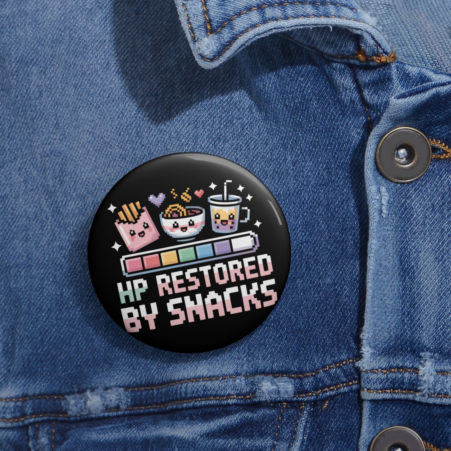 HP Restored by Snacks Gamer Kawaii Pin Button – Creepy Cute Gothic Enamel-Style Badge