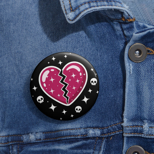 Broken Candy Heart Kawaii Pin Button – Creepy Cute Gothic Enamel-Style Badge