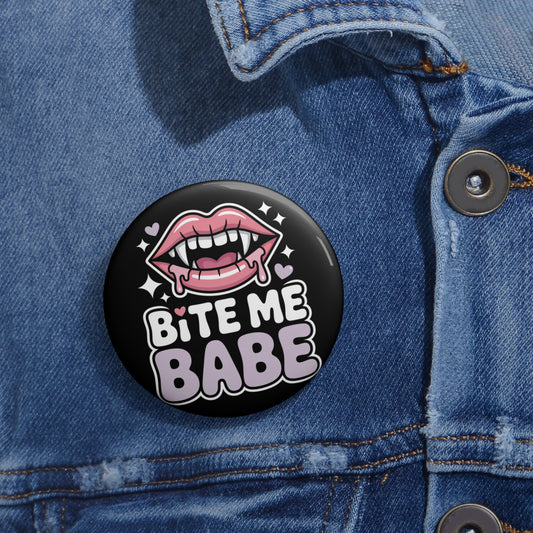 Bite Me Babe Kawaii Vampire Pin Button – Creepy Cute Gothic Enamel-Style Badge