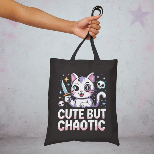 Cute But Chaotic Gamer Tote Bag – Creepy Cute Gothic Canvas Tote