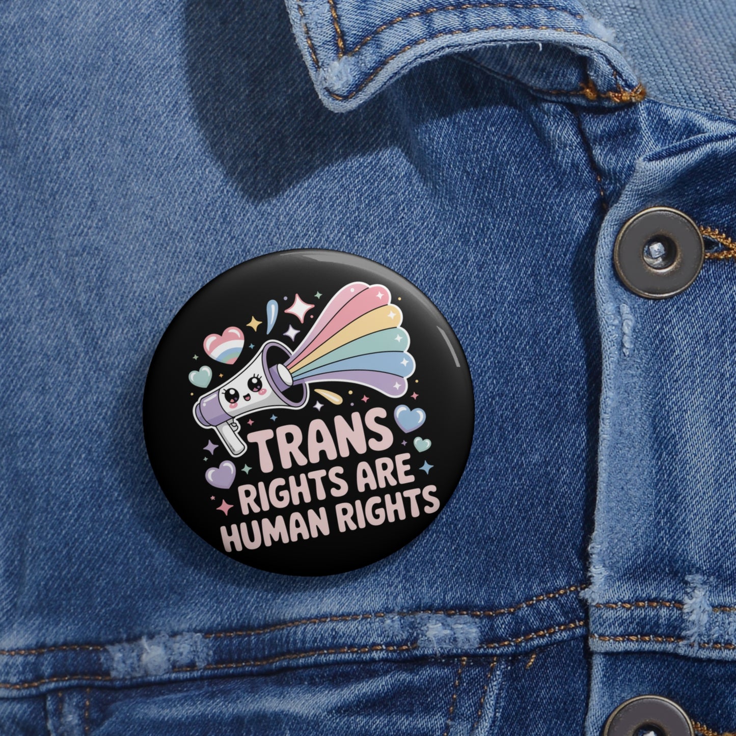 Trans Rights Are Human Rights Pride Kawaii Pin Button – Creepy Cute Gothic Enamel-Style Badge