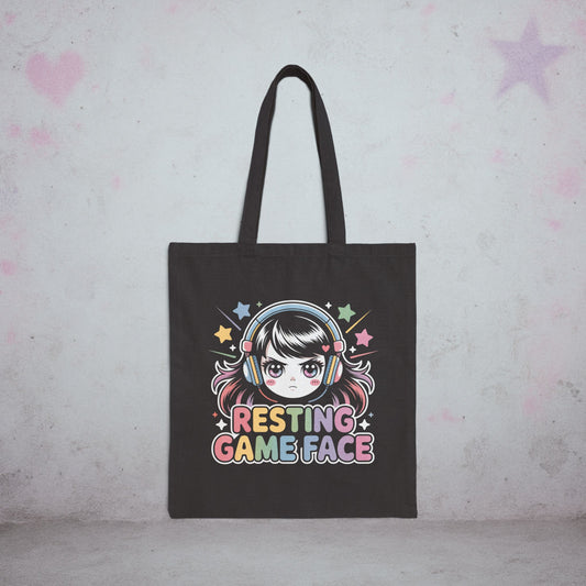 Resting Game Face Gamer Otaku Introvert Tote Bag – Creepy Cute Gothic Canvas Tote