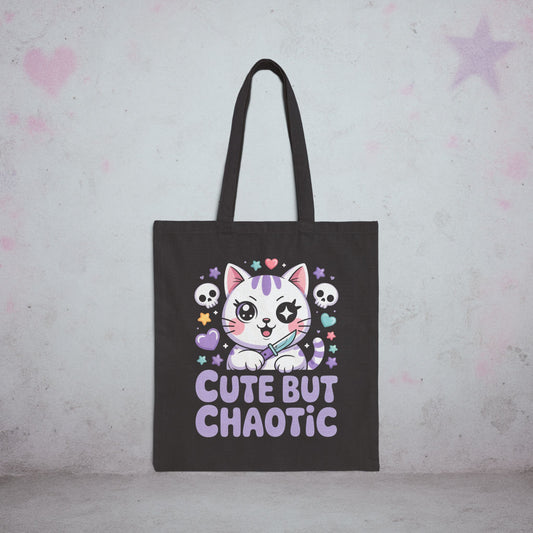 Cute But Chaotic Tote Bag – Creepy Cute Gothic Canvas Tote