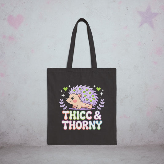 Thicc & Thorny Hedgehog Kawaii Tote Bag – Creepy Cute Gothic Canvas Tote