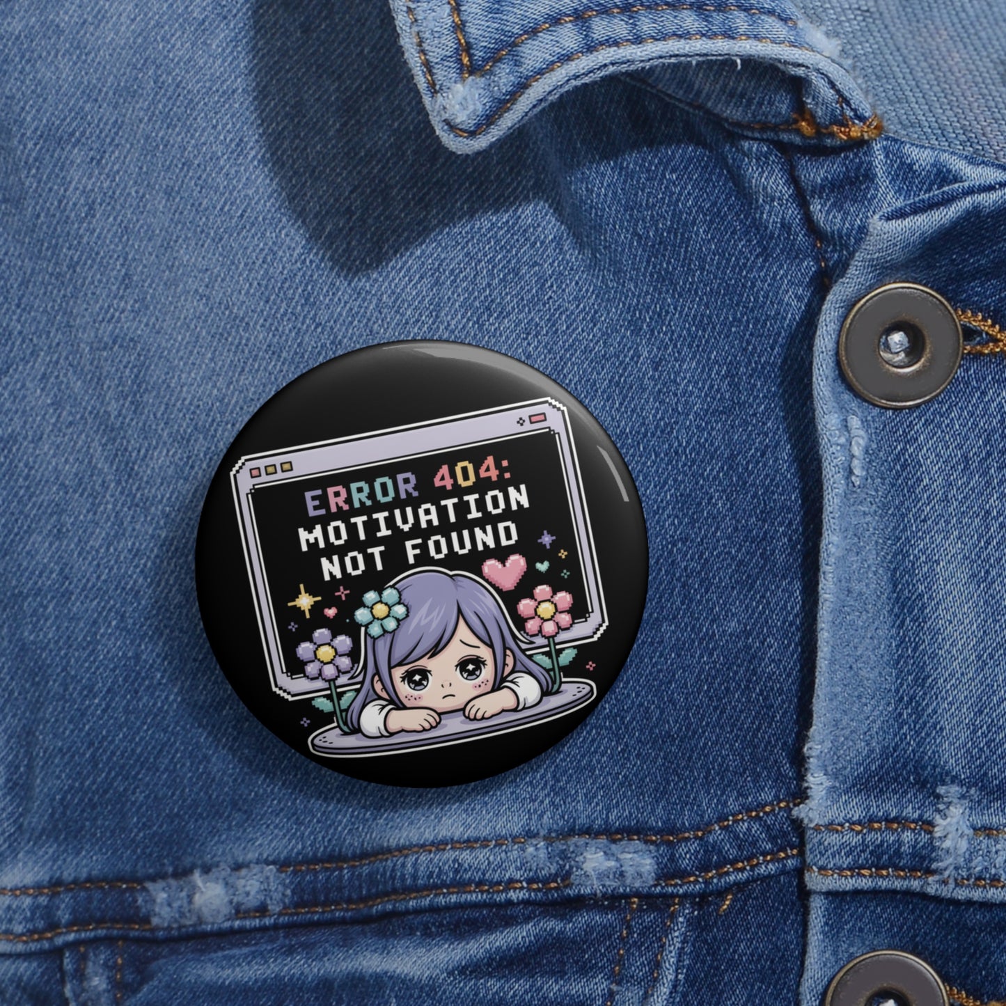 Error 404: Motivation Not Found Introvert Kawaii Pin Button – Creepy Cute Gothic Enamel-Style Badge