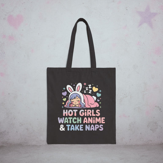 Hot Girls Watch Anime Otaku Tote Bag – Creepy Cute Gothic Canvas Tote