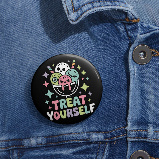 Treat Yourself Ice Cream Sundae Kawaii Pin Button – Creepy Cute Gothic Enamel-Style Badge