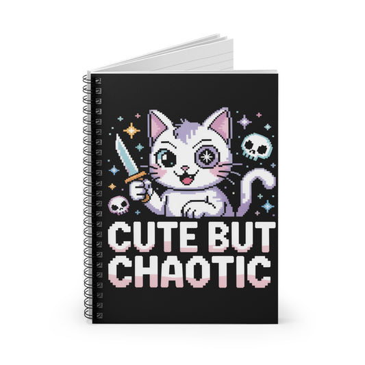 Cute But Chaotic Pixel Cat Gamer Spiral Notebook – Creepy Cute Gothic Ruled Journal