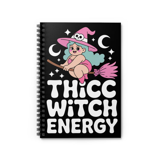 Thicc Witch Energy Occult Kawaii Spiral Notebook – Creepy Cute Gothic Ruled Journal
