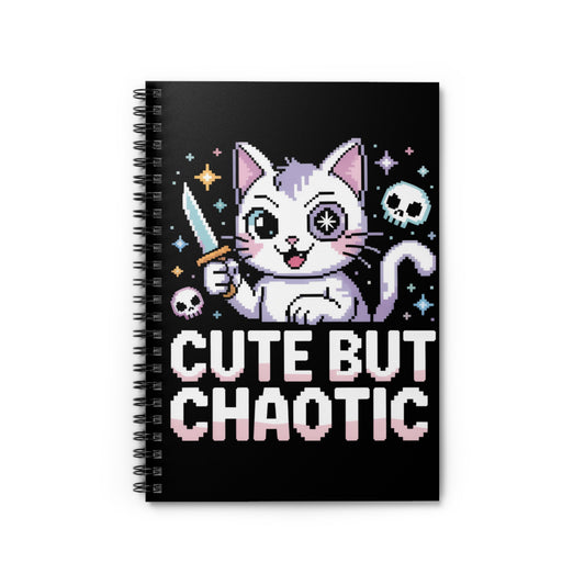 Cute But Chaotic Pixel Cat Gamer Spiral Notebook – Creepy Cute Gothic Ruled Journal