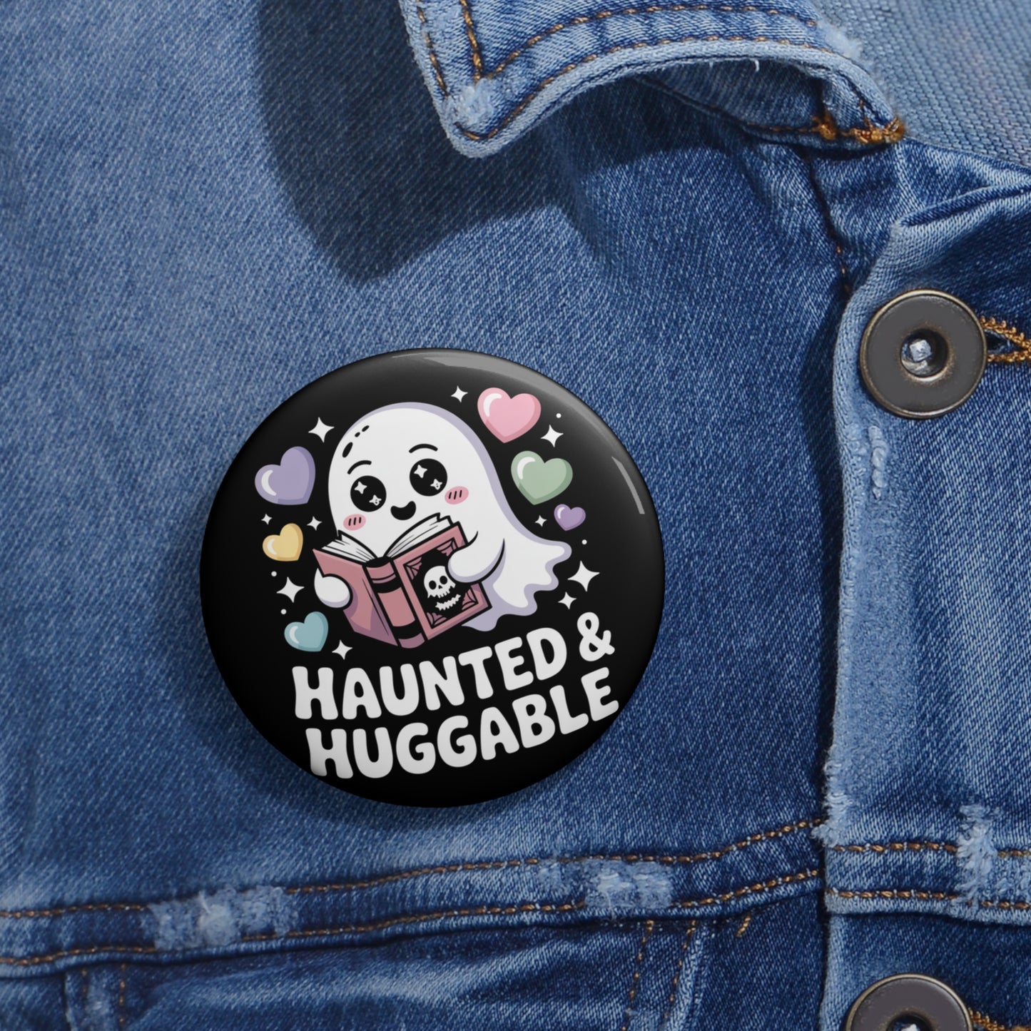 Haunted & Huggable Kawaii Pin Button – Creepy Cute Gothic Enamel-Style Badge