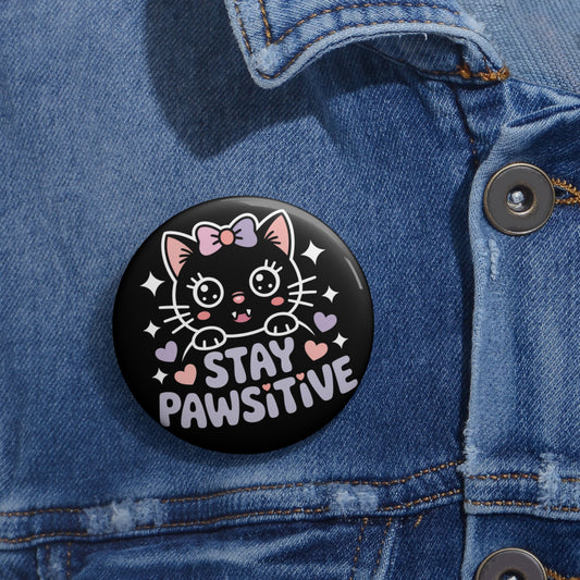 Stay Pawsitive Cat Kawaii Pin Button – Creepy Cute Gothic Enamel-Style Badge