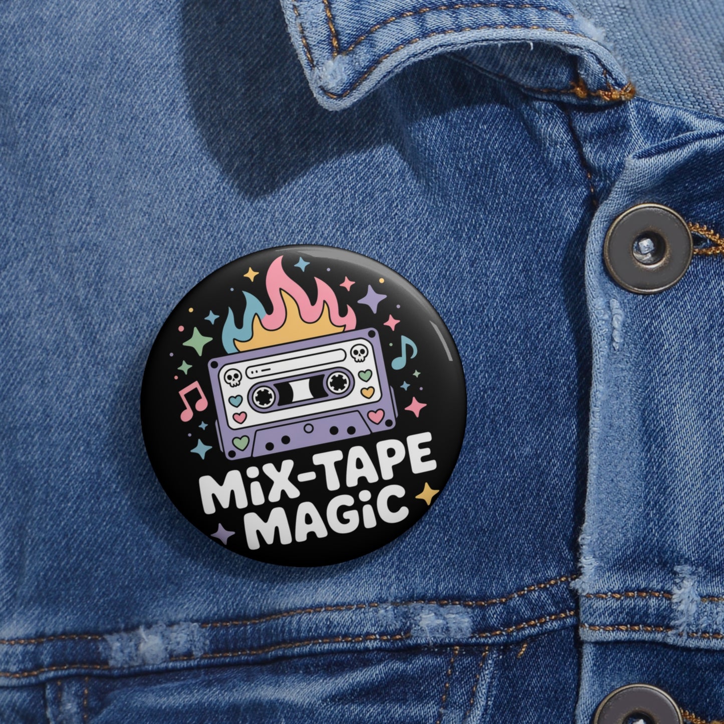 Mix-Tape Magic Gen X Kawaii Pin Button – Creepy Cute Gothic Enamel-Style Badge