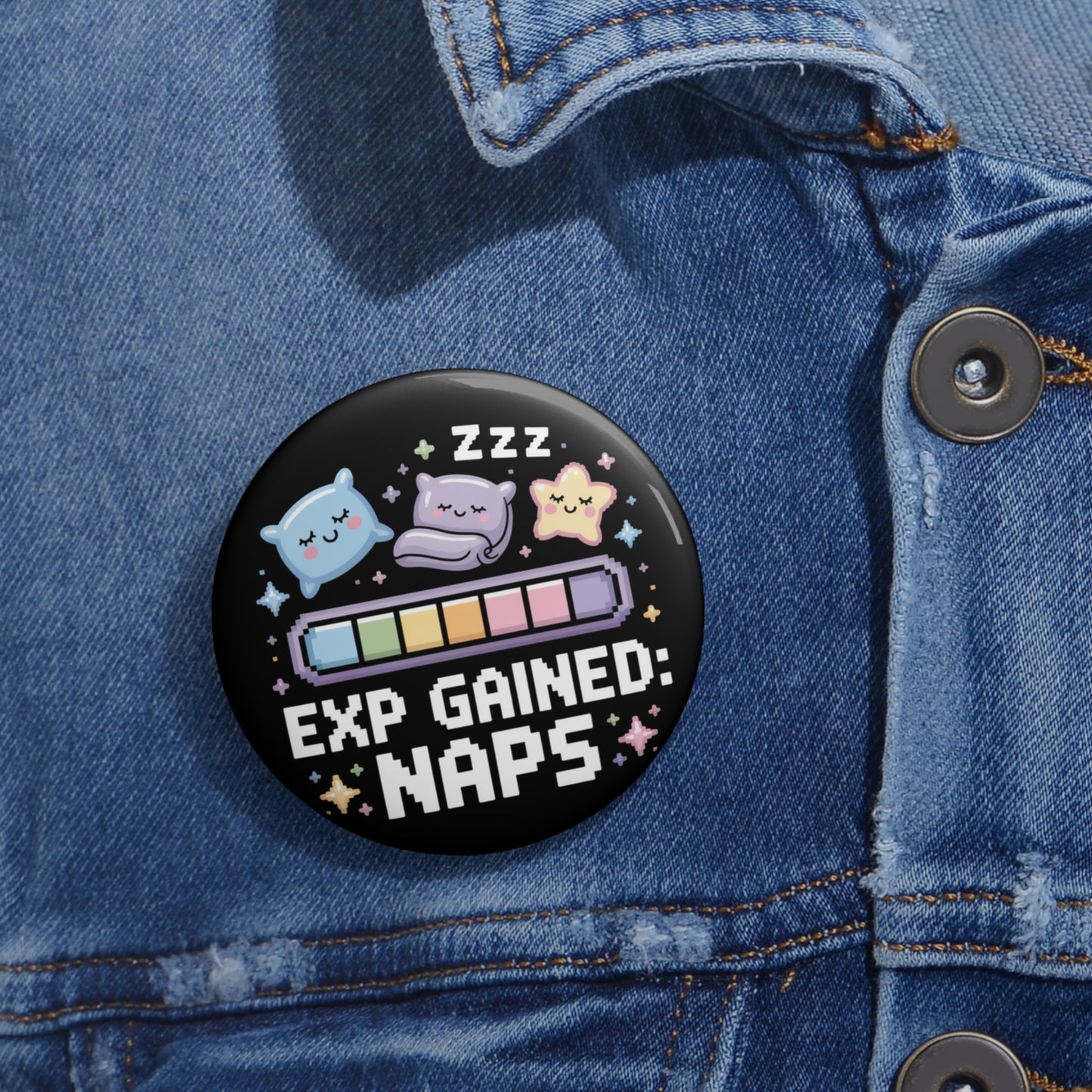EXP Gained: Naps Gamer Kawaii Pin Button – Creepy Cute Gothic Enamel-Style Badge