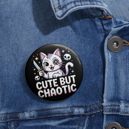 Cute But Chaotic Gamer Pixel Kawaii Pin Button – Creepy Cute Gothic Enamel-Style Badge