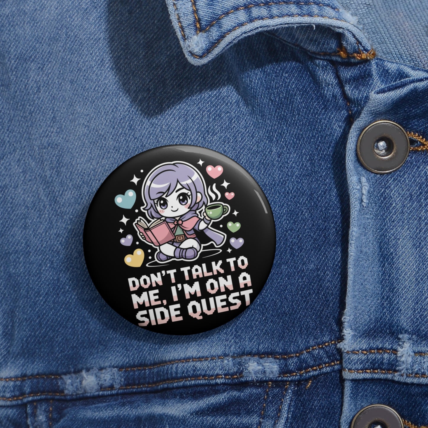 Side Quest Gamer Introvert Kawaii Pin Button – Creepy Cute Gothic Enamel-Style Badge