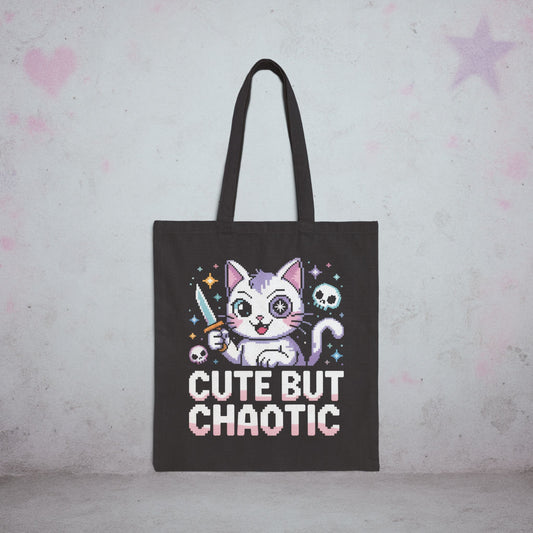 Cute But Chaotic Gamer Tote Bag – Creepy Cute Gothic Canvas Tote