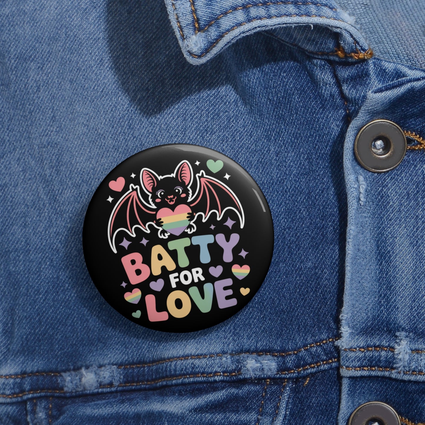 Batty For Love Pride Kawaii Pin Button – Creepy Cute Gothic Enamel-Style Badge
