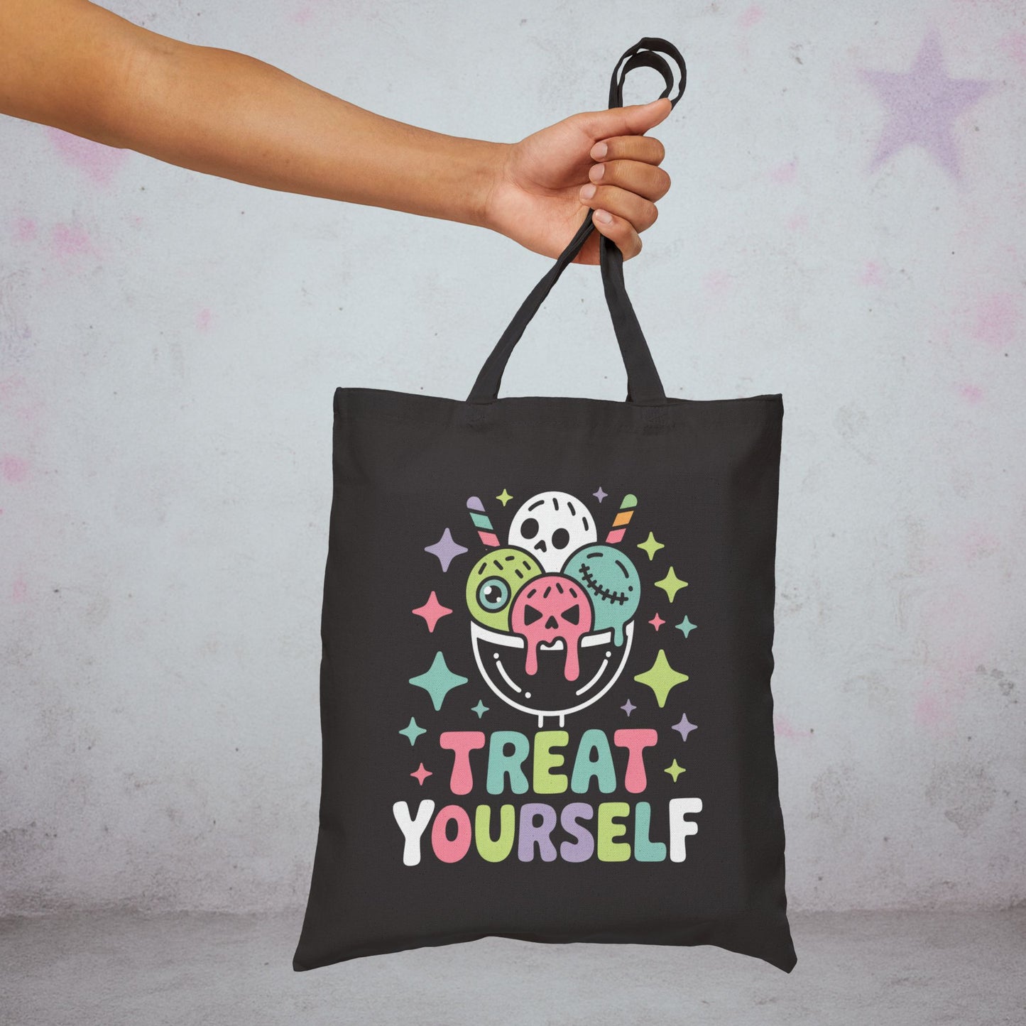 Treat Yourself Ice Cream Sundae Kawaii Tote Bag – Creepy Cute Gothic Canvas Tote