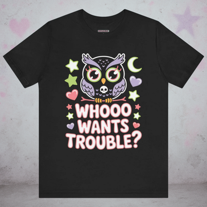 Whooo Wants Trouble Kawaii Owl T-Shirt — Creepy Cute Gothic Tee