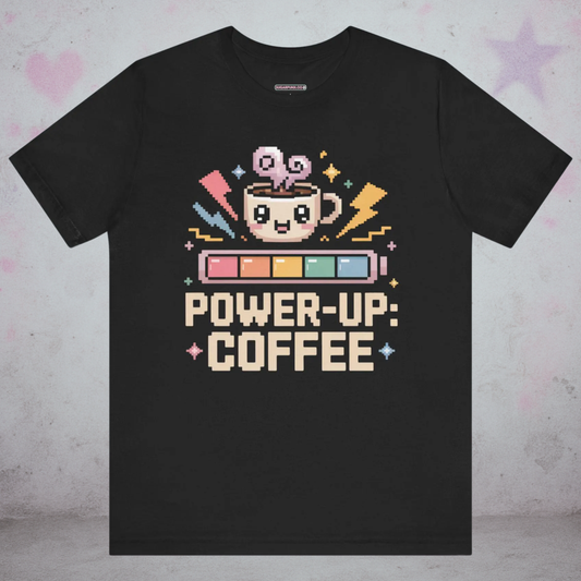 Power Up Coffee Gamer Kawaii T-Shirt — Creepy Cute Gothic Tee