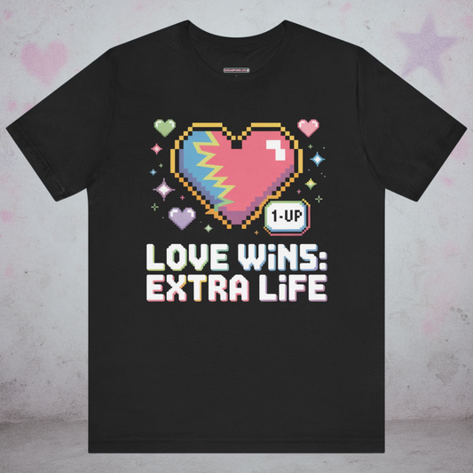 Love Wins: Extra Life Gamer Kawaii T-Shirt — Creepy Cute Gothic Tee